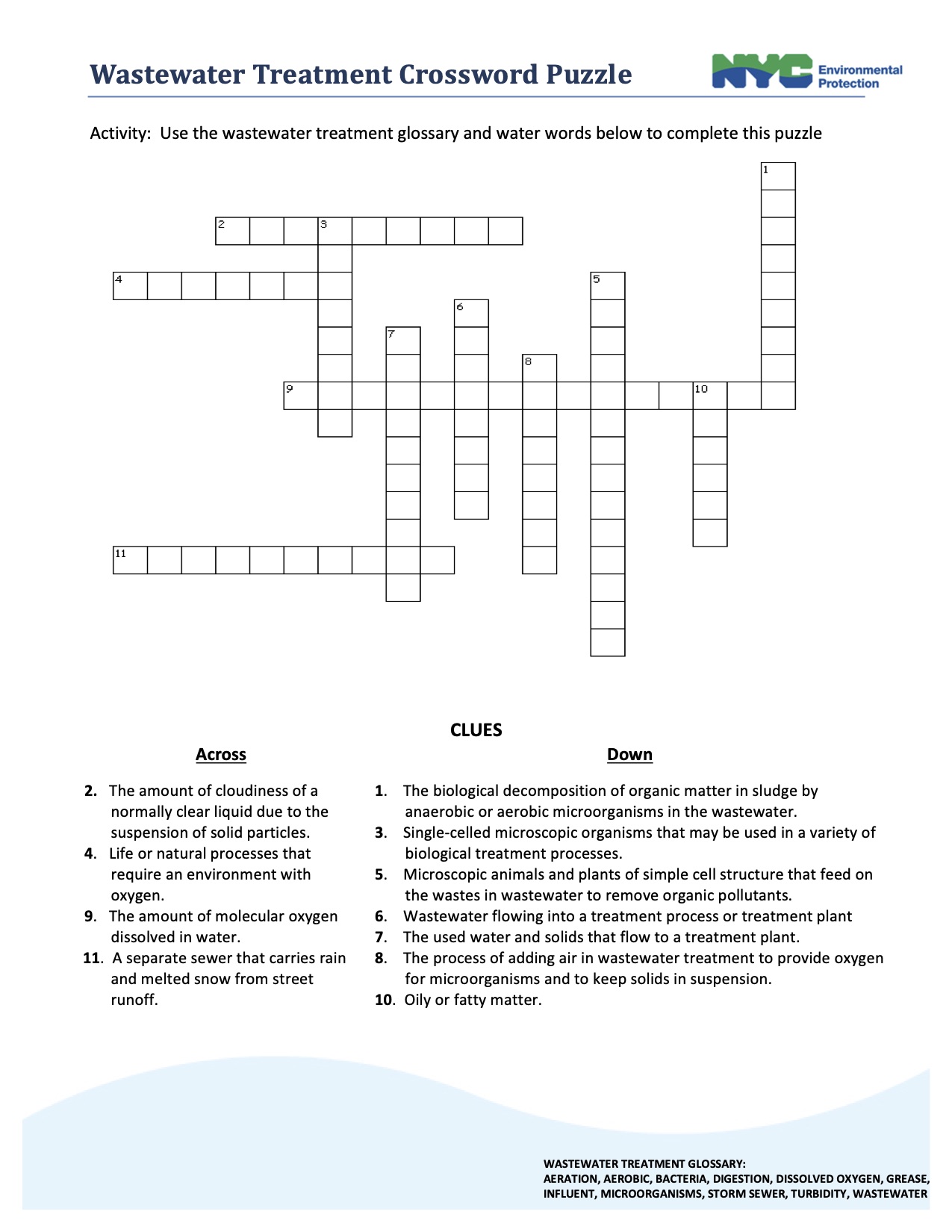 Wastewater Treatment Crossword Puzzle 